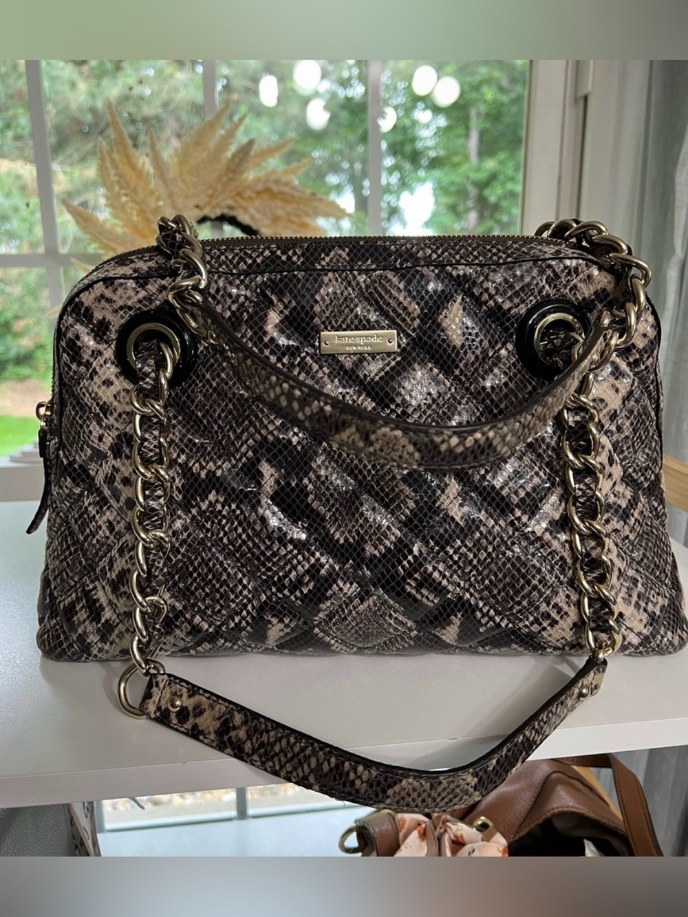 kate spade Neutral Snake-Print Chain Shoulder Bag